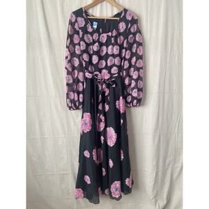 Vintage Jobi Floral Evening Gown Women S/M Black Pink Prom Fairygrunge Witchy